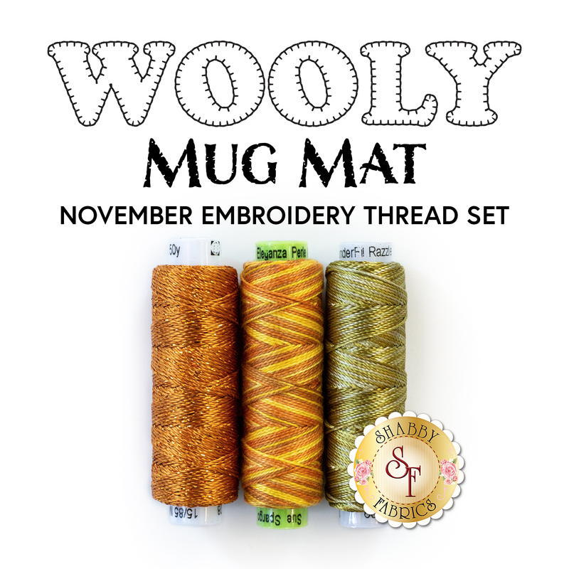 The 3 piece Embroidery Thread Set for the Wooly Mug Mat Series - November | Shabby Fabrics