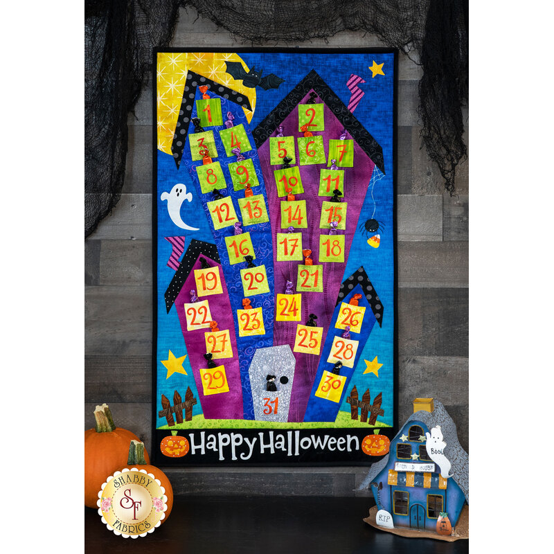 The finished Halloween Countdown Calendar displayed on a dark wall
