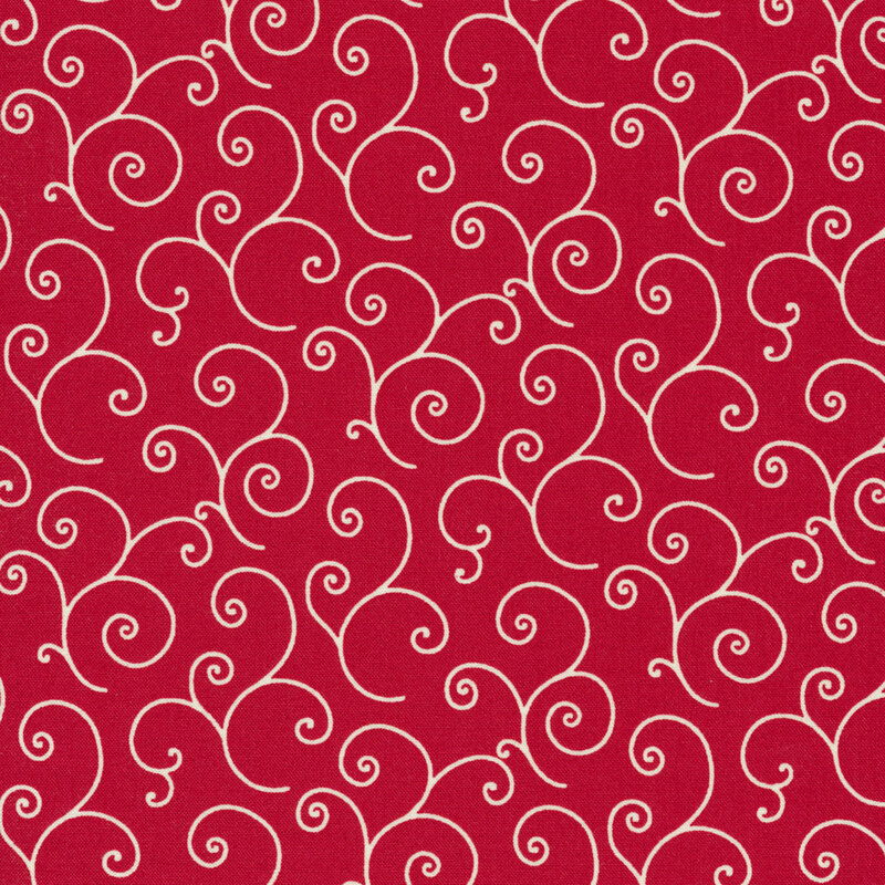 White scrolls on red | Shabby Fabrics