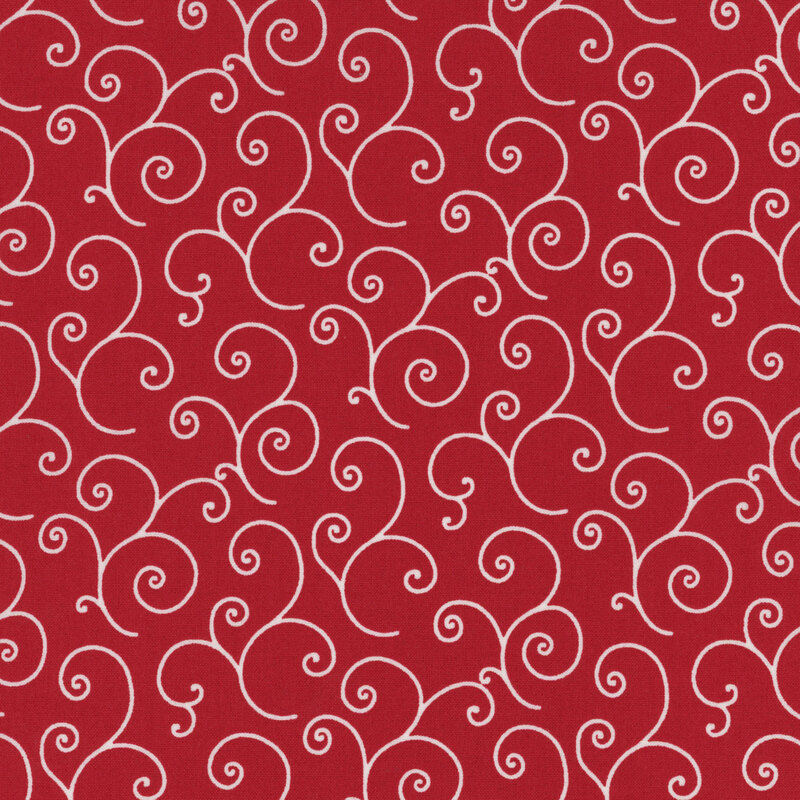 lovely red fabric featuring a white swirl design