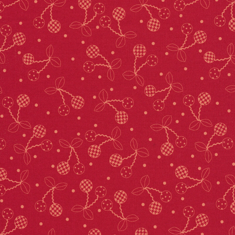 Pink cherries tossed on red | Shabby Fabrics