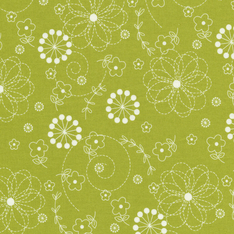 White flowers on green | Shabby Fabrics