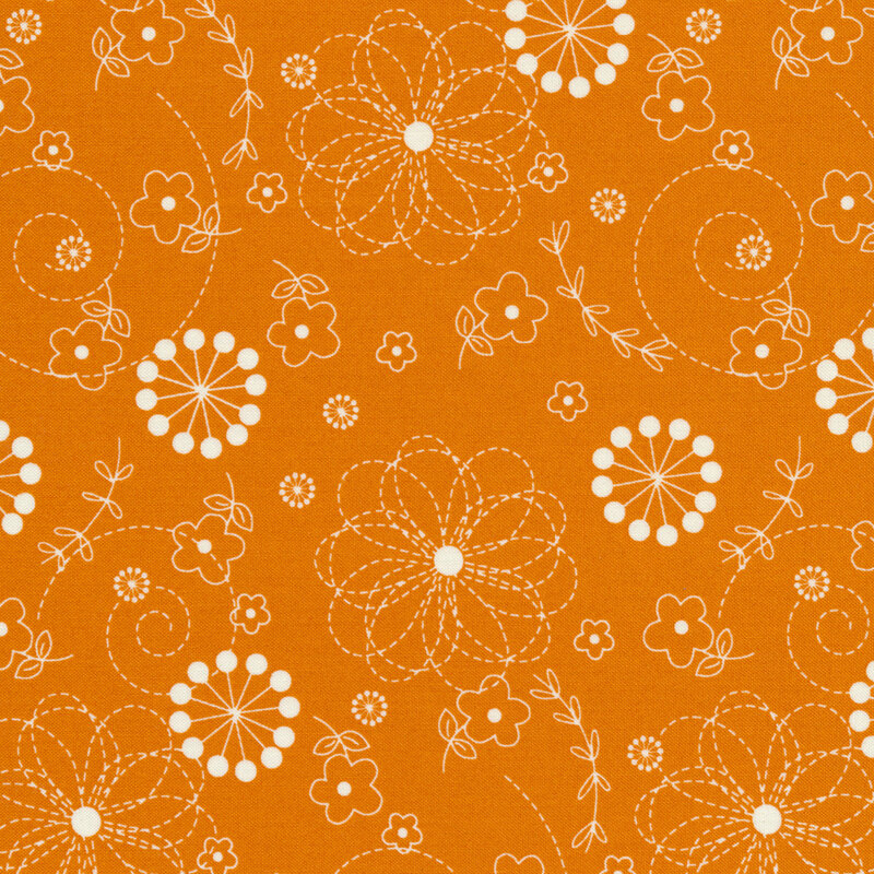 White flowers on orange | Shabby Fabrics