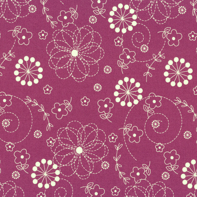 White flowers on purple | Shabby Fabrics
