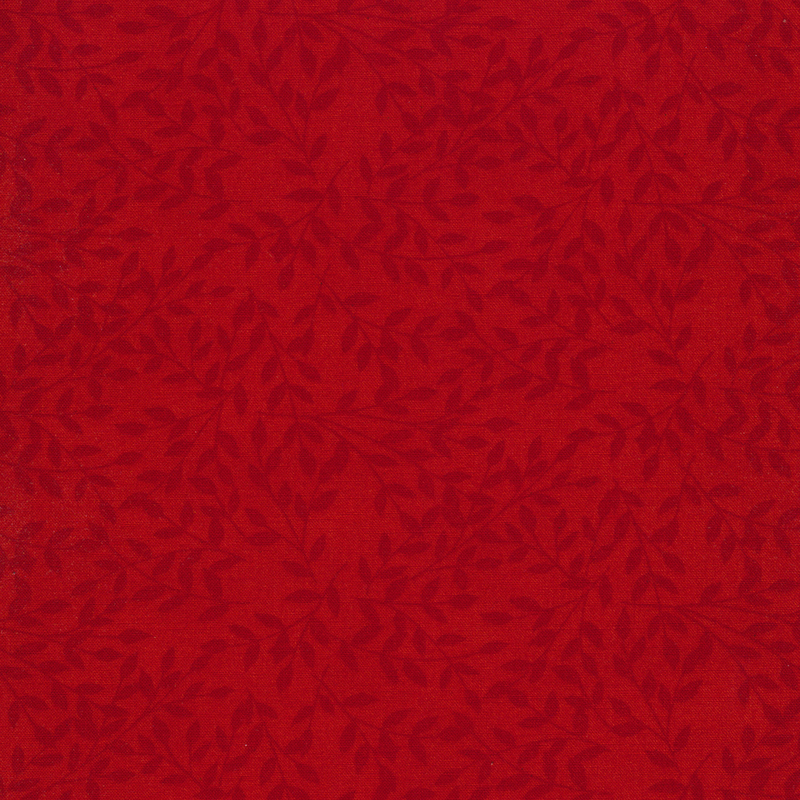 Tonal red fabric features tossed leaves pattern allover | Shabby Fabrics