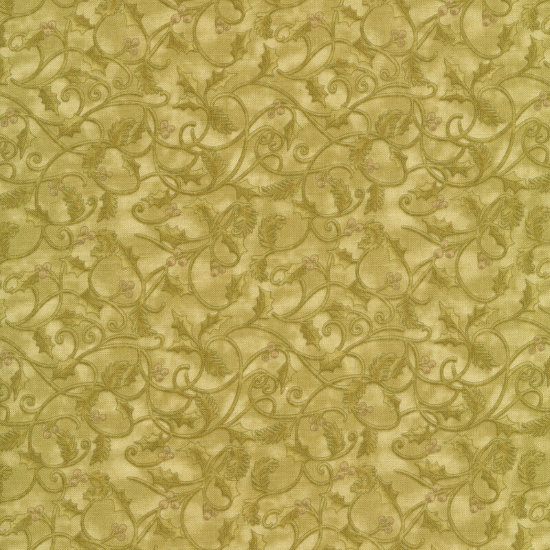 Tonal leaves and vines on a green mottled background | Shabby Fabrics