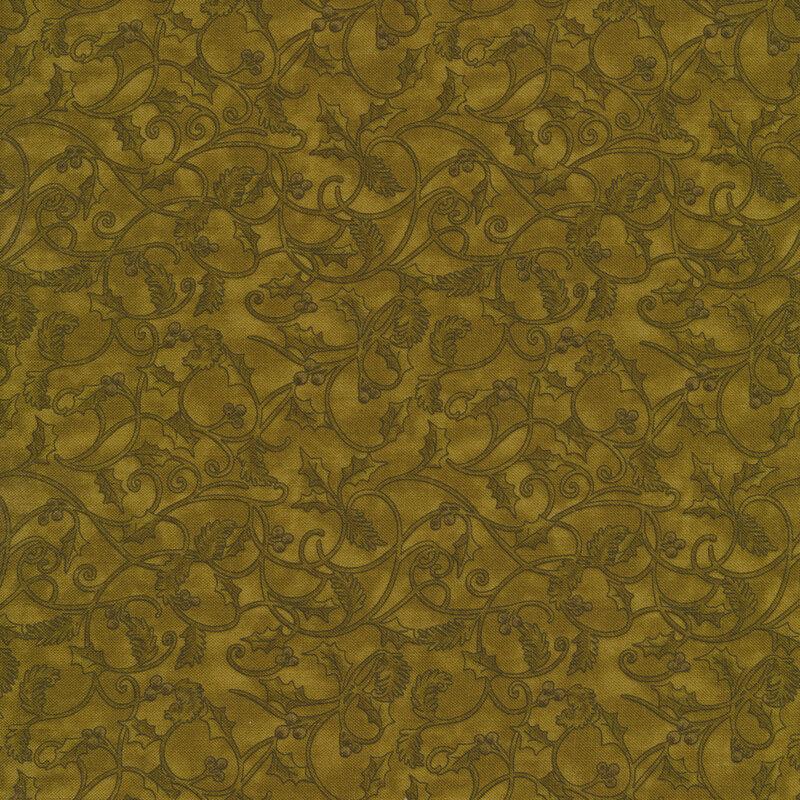 Tonal leaves and vines on a dark green mottled background | Shabby Fabrics