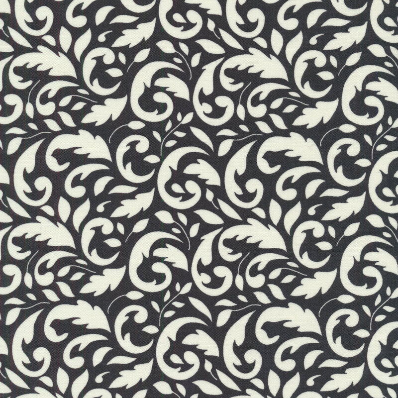 Cream scroll design on black | Shabby Fabrics