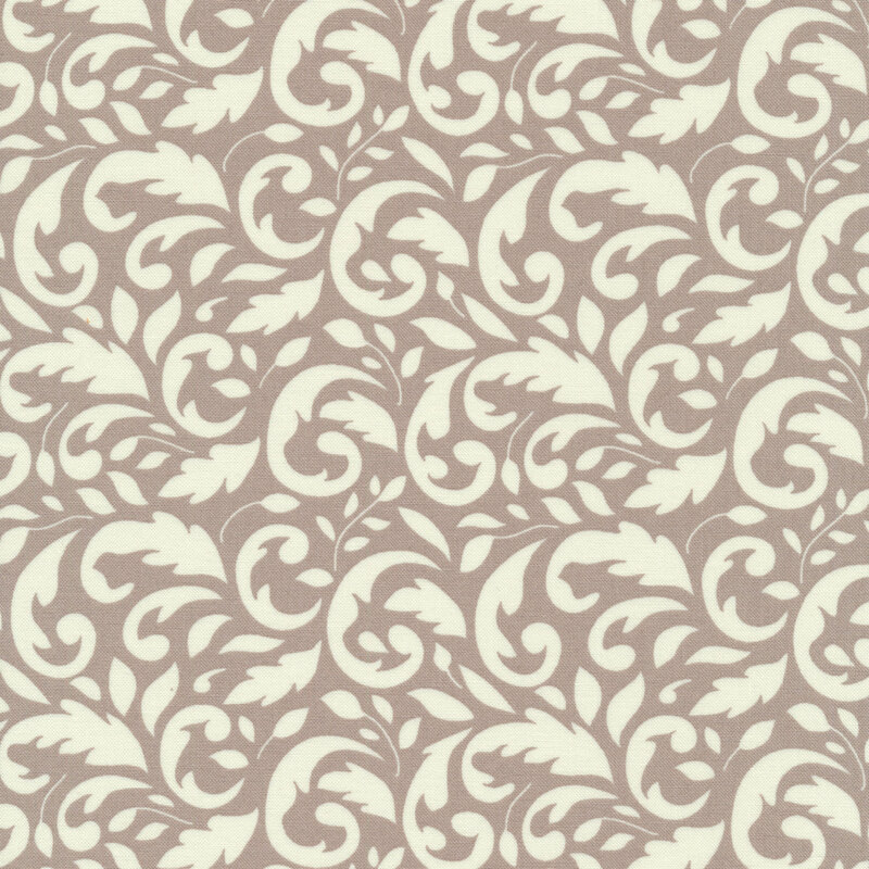 Cream scroll design on gray | Shabby Fabrics