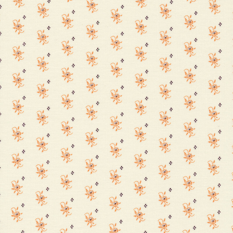 Tiny orange blooms and dark dot design on cream background | Shabby Fabrics