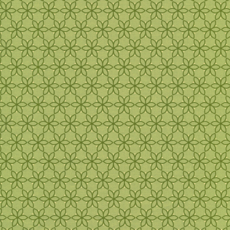 Tonal geometric flower chain on green | Shabby Fabrics