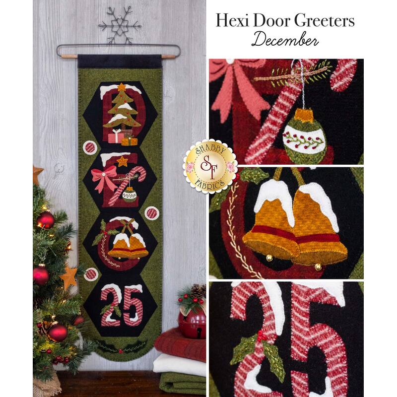 The December Hexi Door Greeter displayed on a wall | Shabby Fabrics