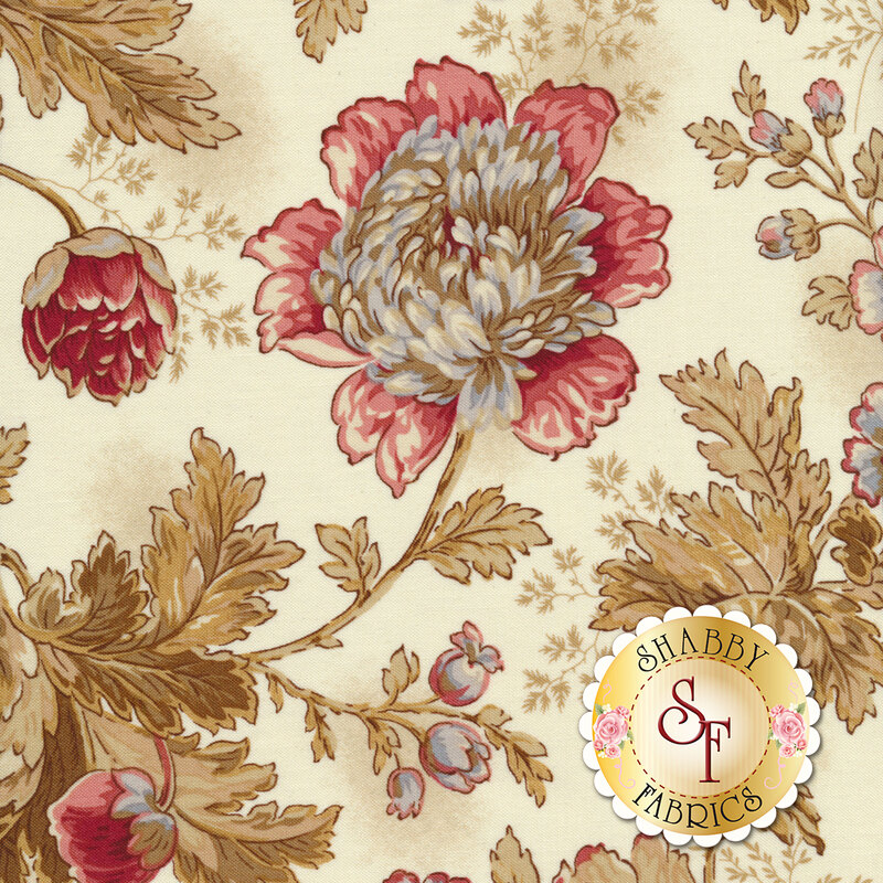 Tossed flowers and leaves on a cream background | Shabby Fabrics