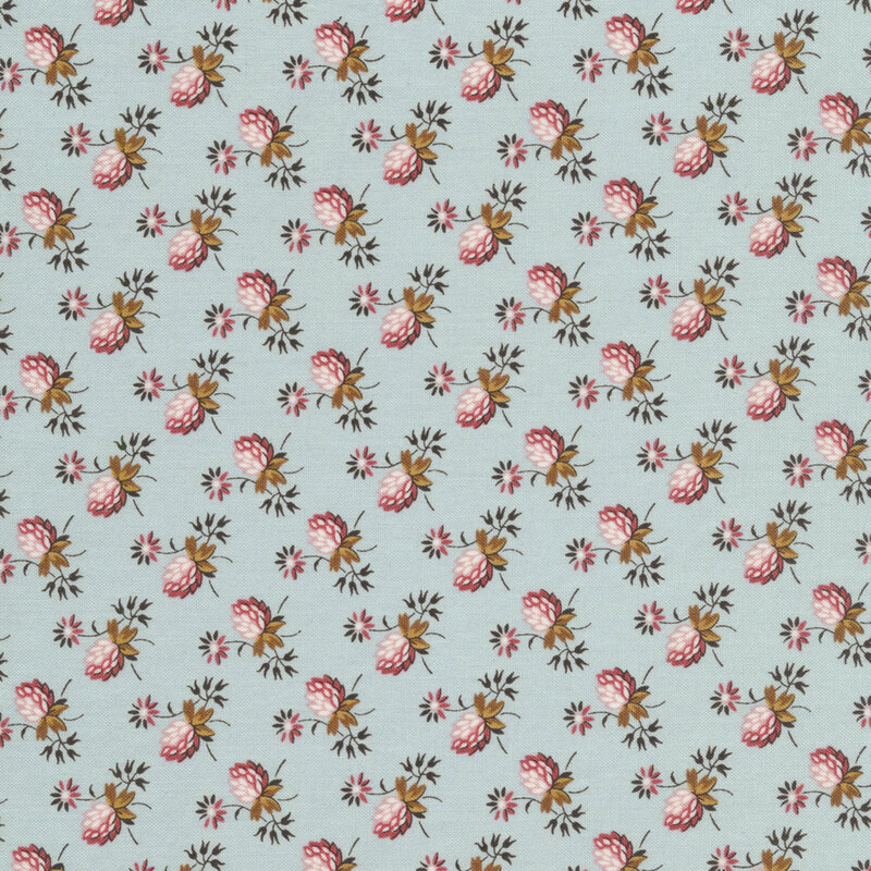 Alternating flowers on a light blue background | Shabby Fabrics