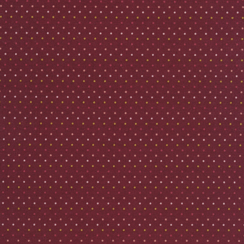 Tiny multi colored dots on a dark red background | Shabby Fabrics