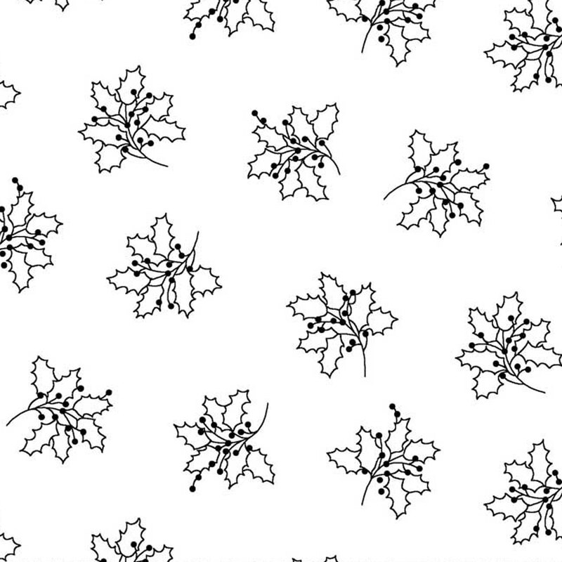 Tossed holly and berries on a white background | Shabby Fabrics