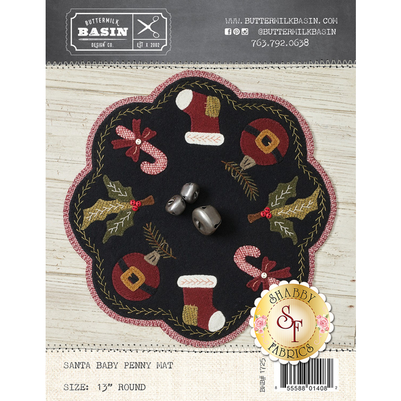 The front of the Santa Baby Penny Mat Pattern showing the finished mat | Shabby Fabrics