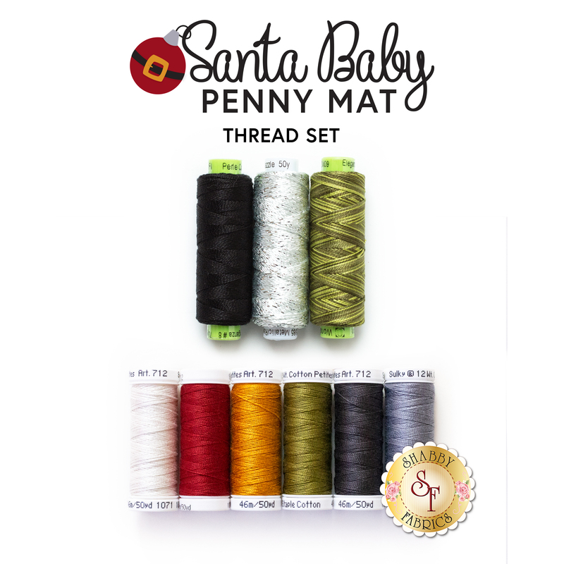 The 9 piece coordinated thread set for the Santa Baby Penny Mat Kit | Shabby Fabrics