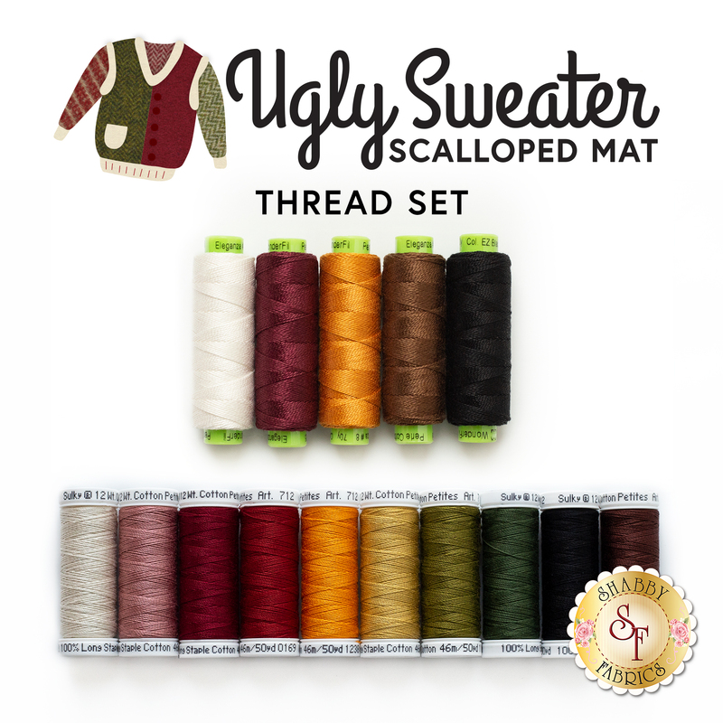 The coordinating 15 piece thread set for the Ugly Sweater Scalloped Mat Kit | Shabby Fabrics