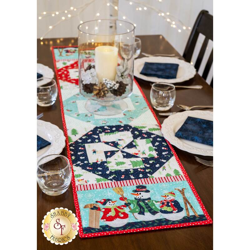 Beautifully decorated table with the Easy Pieced Table Runner - January | Shabby Fabrics