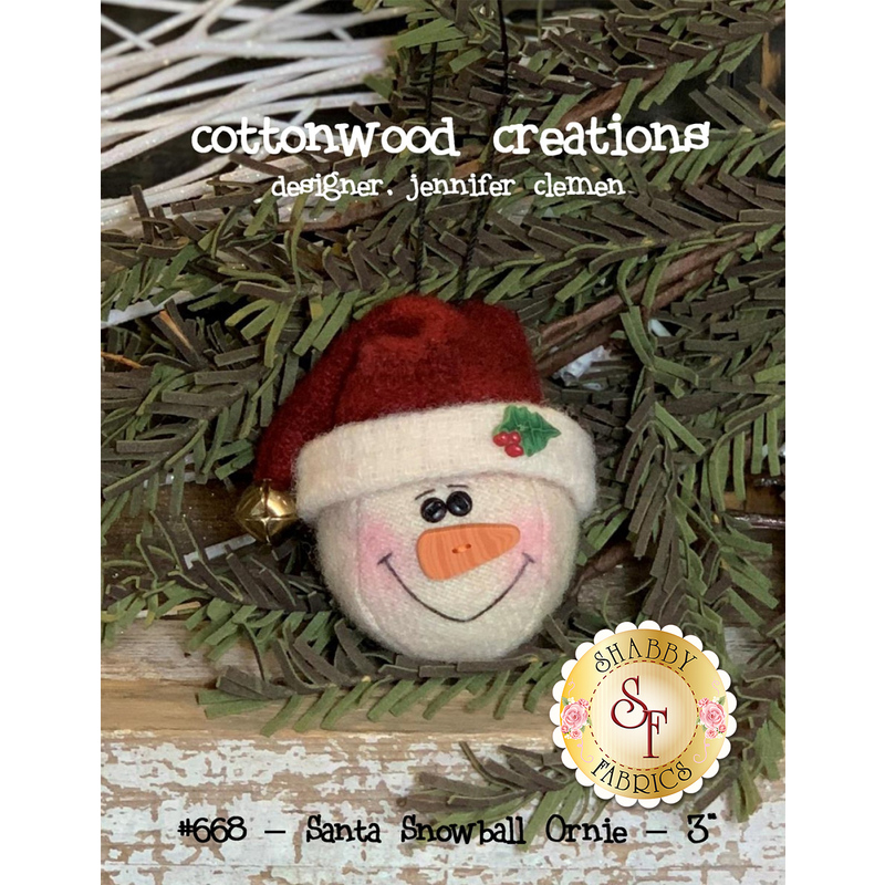 The front of the Santa Snowball Ornie pattern showing the finished ornament | Shabby Fabrics