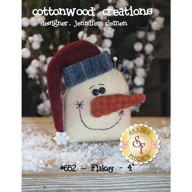 The front of the Flakey pattern showing the finished snowman | Shabby Fabrics