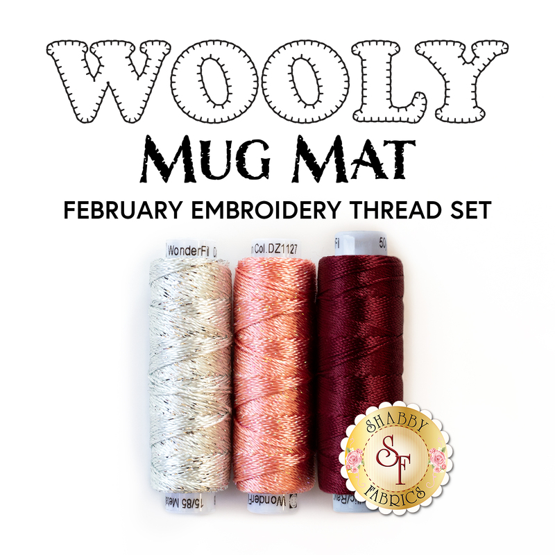 The 3 piece Embroidery Thread Set for the Wooly Mug Mat Series - February Kit
