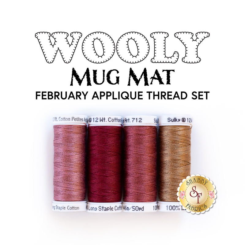 The 4 piece Applique Thread Set for the Wooly Mug Mat Series - February Kit