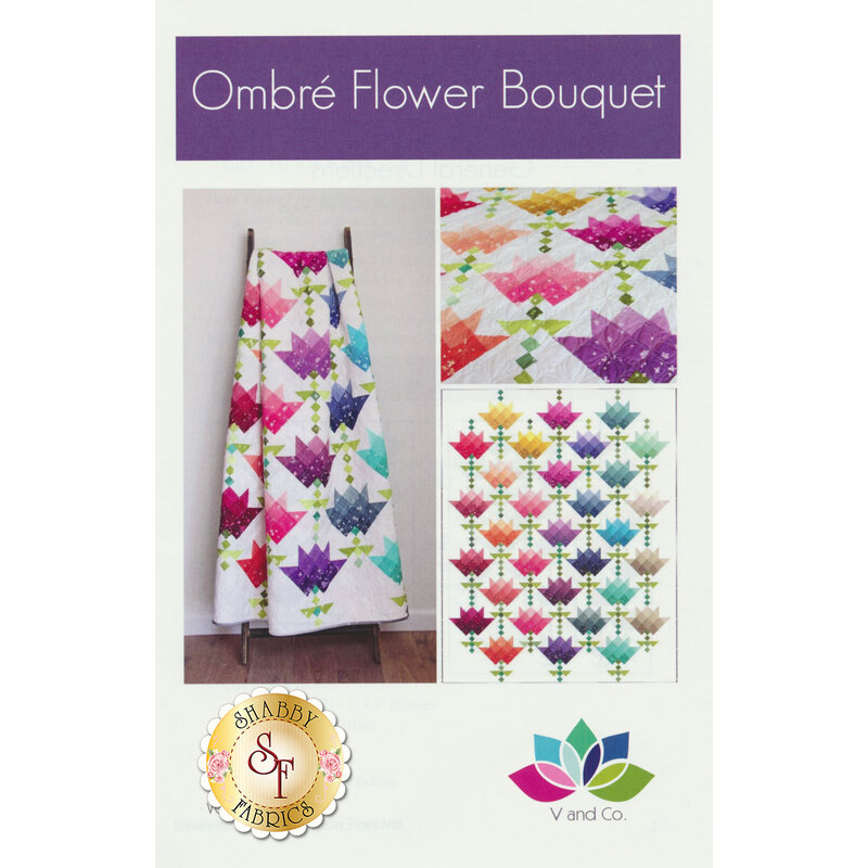 The front of the Ombre Flower Bouquet pattern showing the finished quilt | Shabby Fabrics