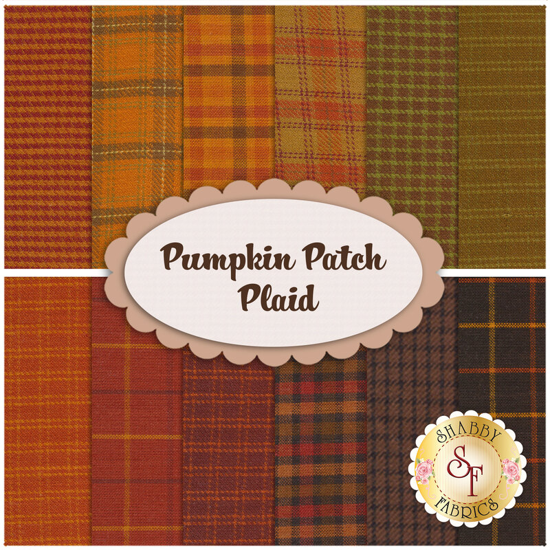 collage of fabrics included in Pumpkin Patch Plaid FQ Set