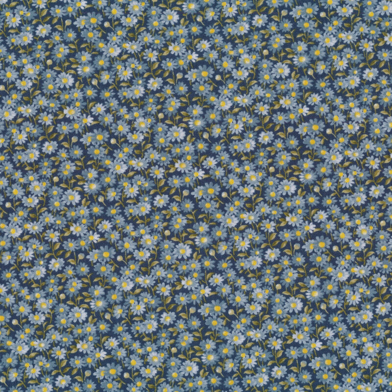 Blue daisies on navy | Shabby Fabrics
