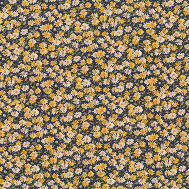 Yellow daisies on navy | Shabby Fabrics