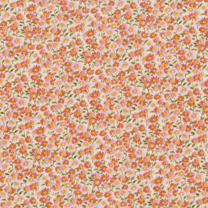 Pink daisies on cream | Shabby Fabrics