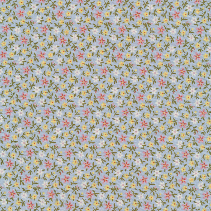 Pink and yellow flowers on light blue | Shabby Fabrics