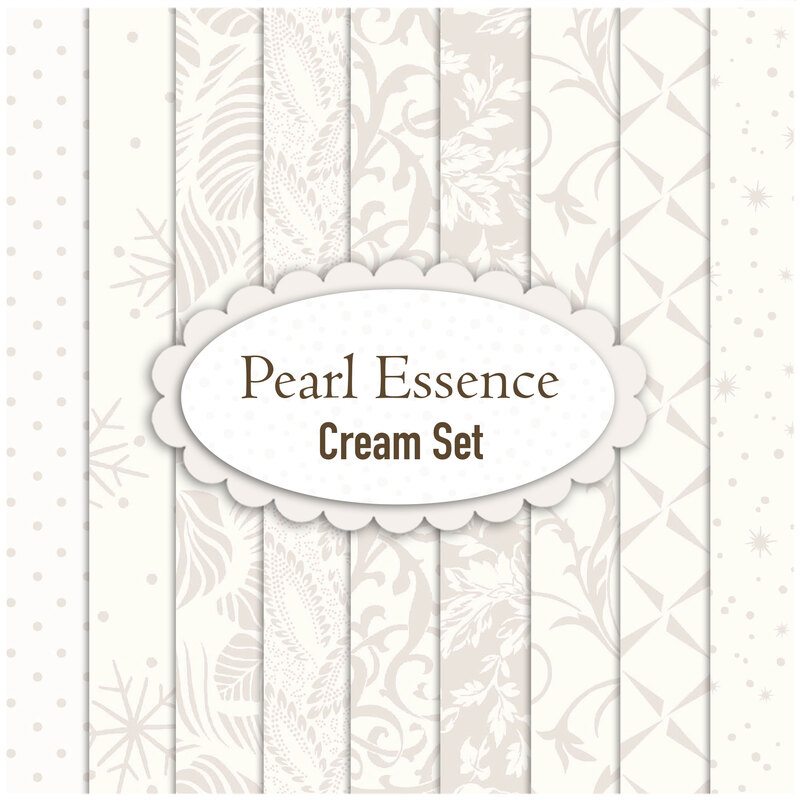 A digital collage of the fabrics included in the Pearl Essence Cream FQ Set | Shabby Fabrics