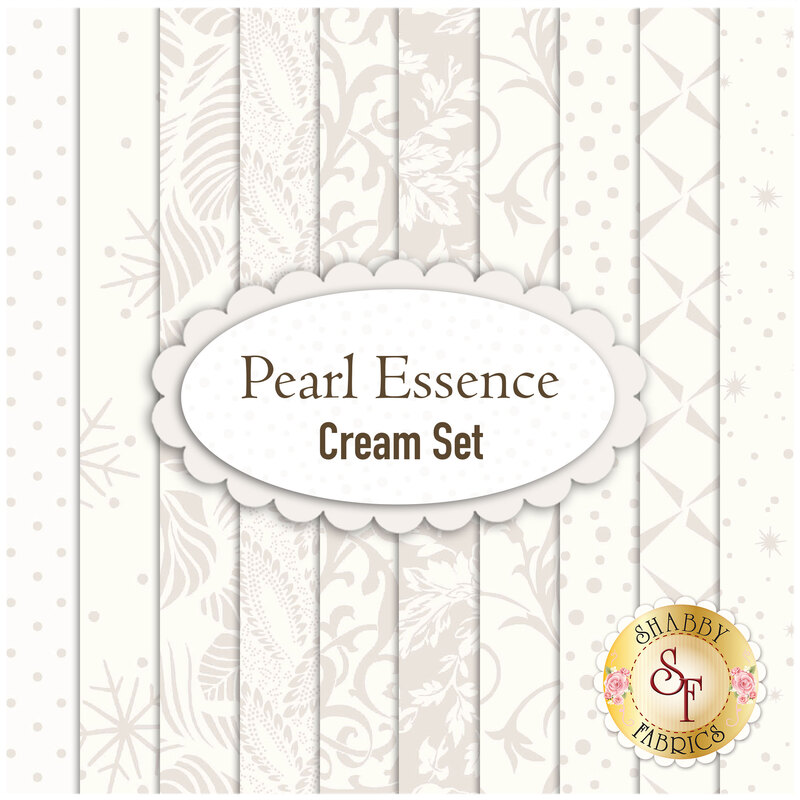 A digital collage of the fabrics included in the Pearl Essence Cream FQ Set | Shabby Fabrics