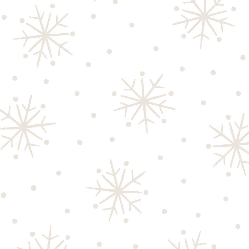Pearlescent snowflakes and dots on a white background | Shabby Fabrics