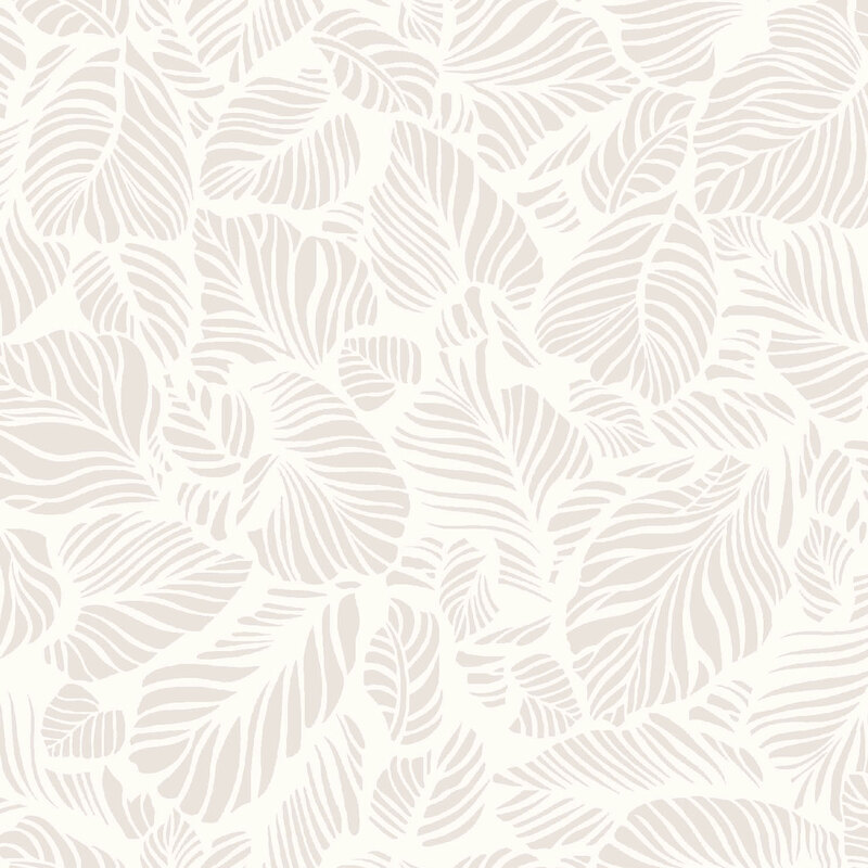 Pearlescent leaves on a soft white background | Shabby Fabrics
