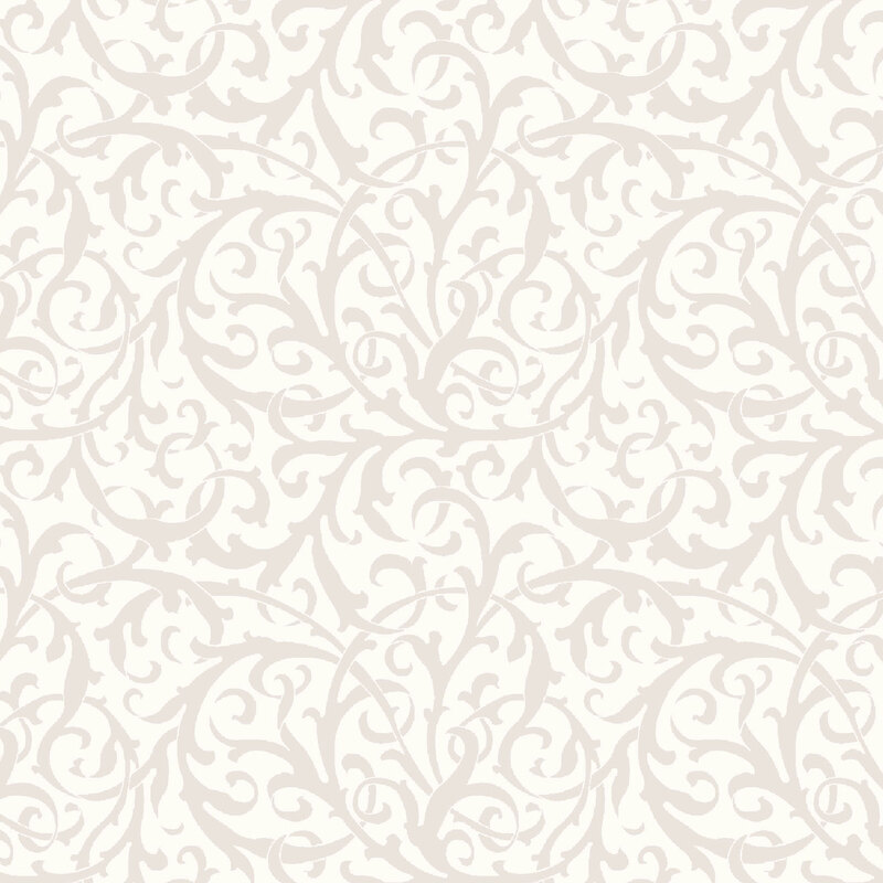 Pearlescent scrolls on a soft white background | Shabby Fabrics