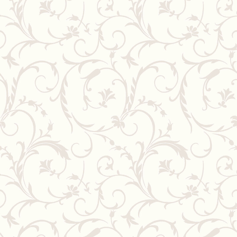 Pearlescent elegant scrolls on a soft white background | Shabby Fabrics