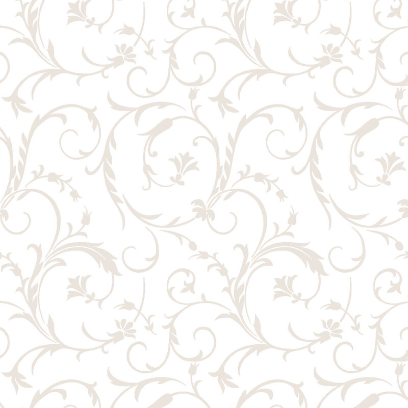 Pearlescent elegant scrolls on a white background | Shabby Fabrics