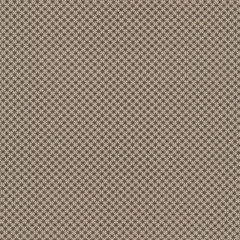 Fabric features connected brown stars pattern on gray | Shabby Fabrics