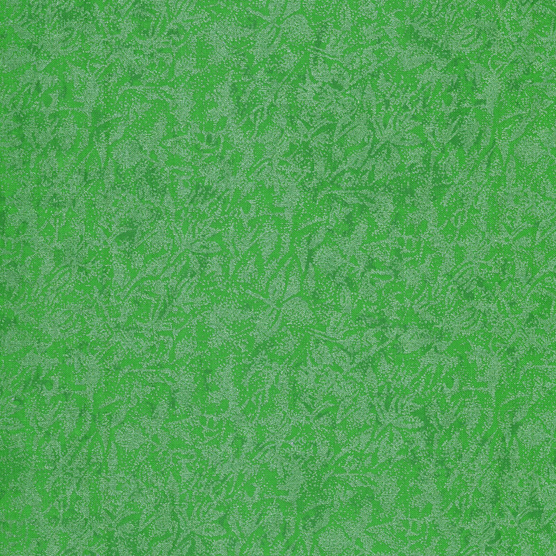 Tonal green fabric features mottled design with metallic frost accents | Shabby Fabrics