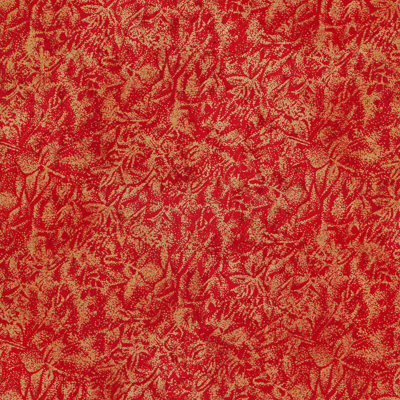 Tonal cherry red fabric features mottled design with metallic frost accents | Shabby Fabrics