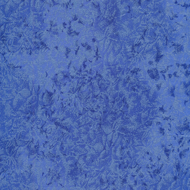 Tonal blue fabric features mottled design with metallic frost accents | Shabby Fabrics