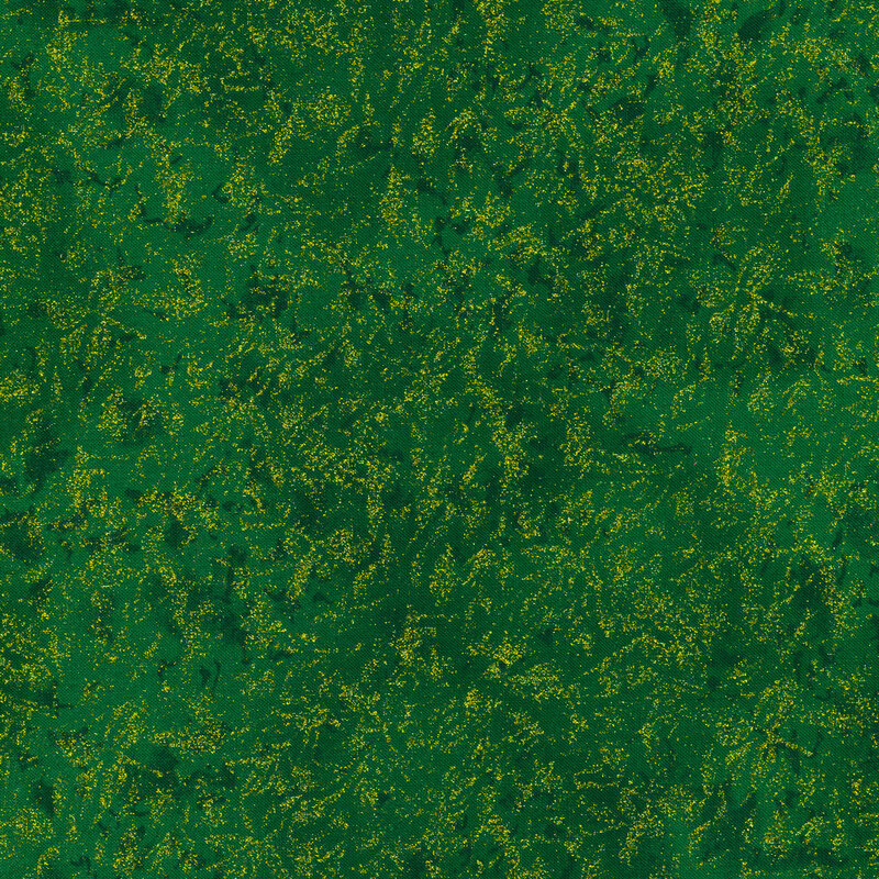 Tonal forest green fabric features mottled design with metallic glitter accents | Shabby Fabrics