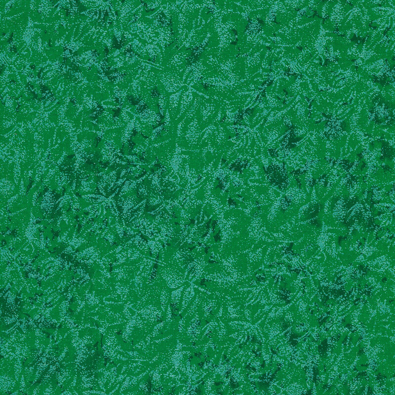 Tonal grass green fabric features mottled design with metallic frost accents | Shabby Fabrics