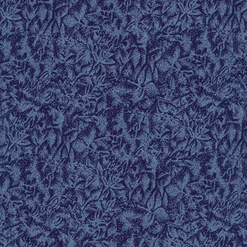 Tonal indigo blue fabric features mottled design with metallic frost accents | Shabby Fabrics