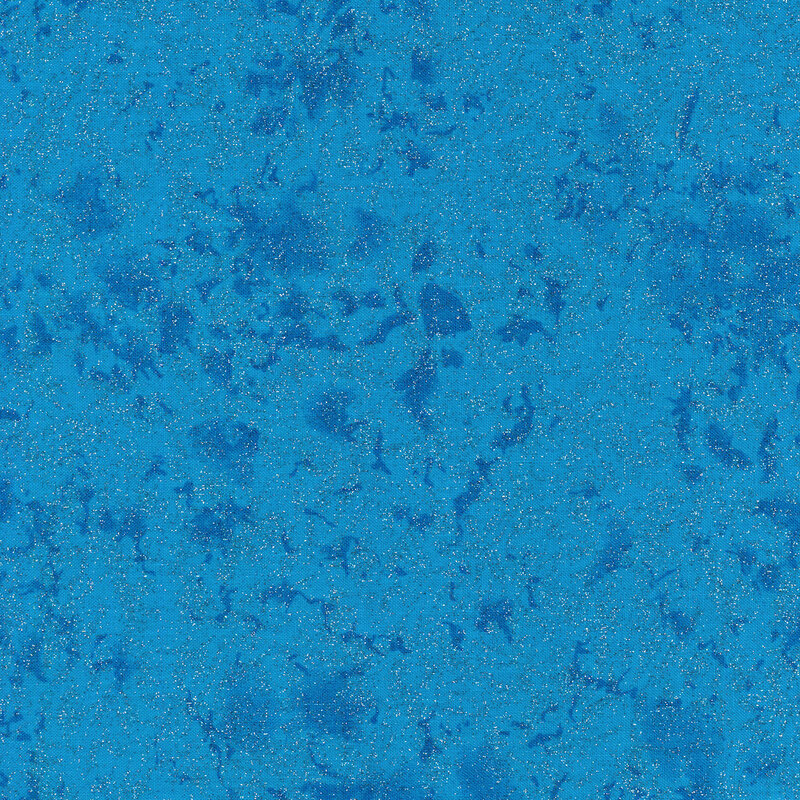Tonal bright blue fabric features mottled design with metallic glitter accents | Shabby Fabrics