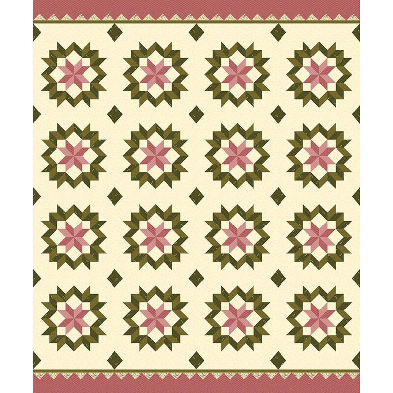 Fabric panel features pink green Lemoyne star block pattern on cream | Shabby Fabrics